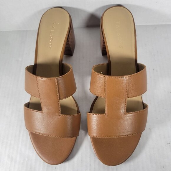 Talbots Women Tilly Nappa Work Casual Tan Leather Block Heel Sandals Size 9M - Picture 2 of 6